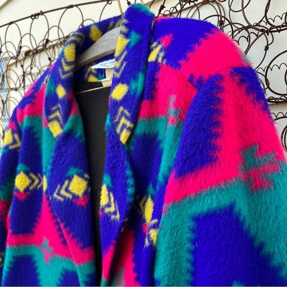 Vintage 90s DWSF Oversized Southwest Boho Aztec Fleece Blazer - Picture 3 of 7